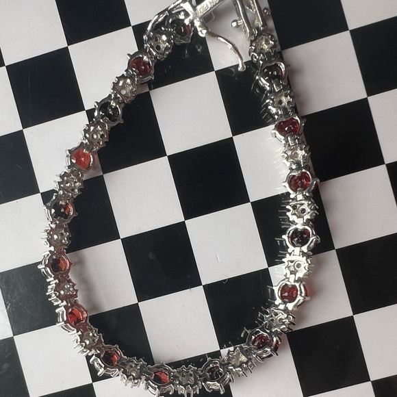 Red Garnet ♥️ Rhodium over Sterling Silver 🩶 Bracelet - Picture 7 of 15